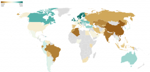 Heatmap of global cybersecurity ranking.